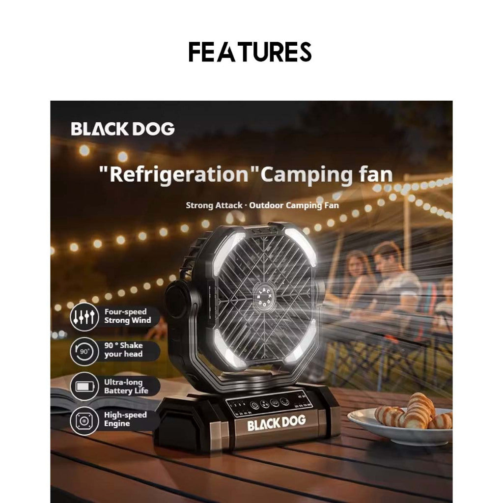Blackdog Fan Portable Outdoor Camping Oscillating Kipas with LED Light Hanging Table Top Desktop CBD2550ZM038