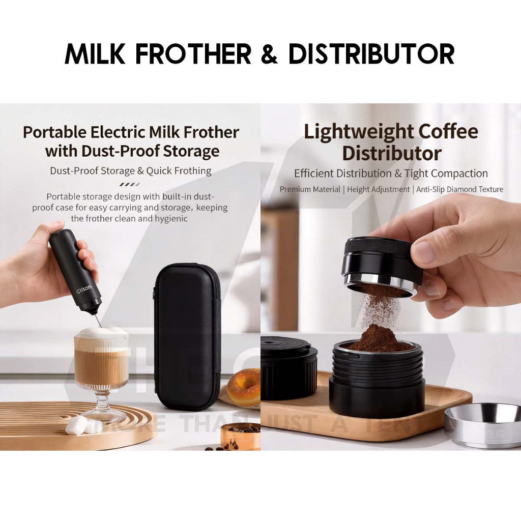 Cliton Expresso Coffee Maker Machine Set with Wood Stand Auto Grinder Capsule Ground Powder 2 in 1 20Bar CL-CFS27