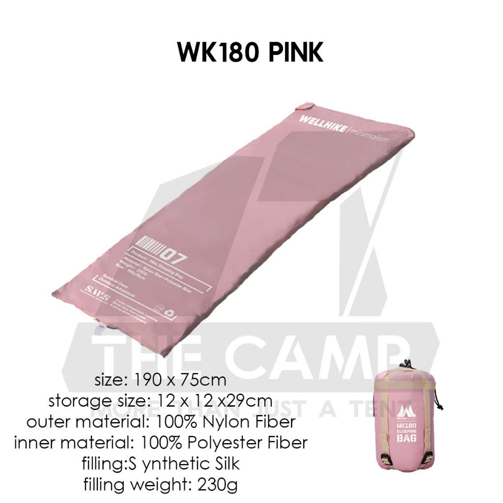 Wellhike SWS Envelope Sleeping Bag Lightweight Splashproof Washable Outdoor Camping Bed Comforter Blanket Black Pink