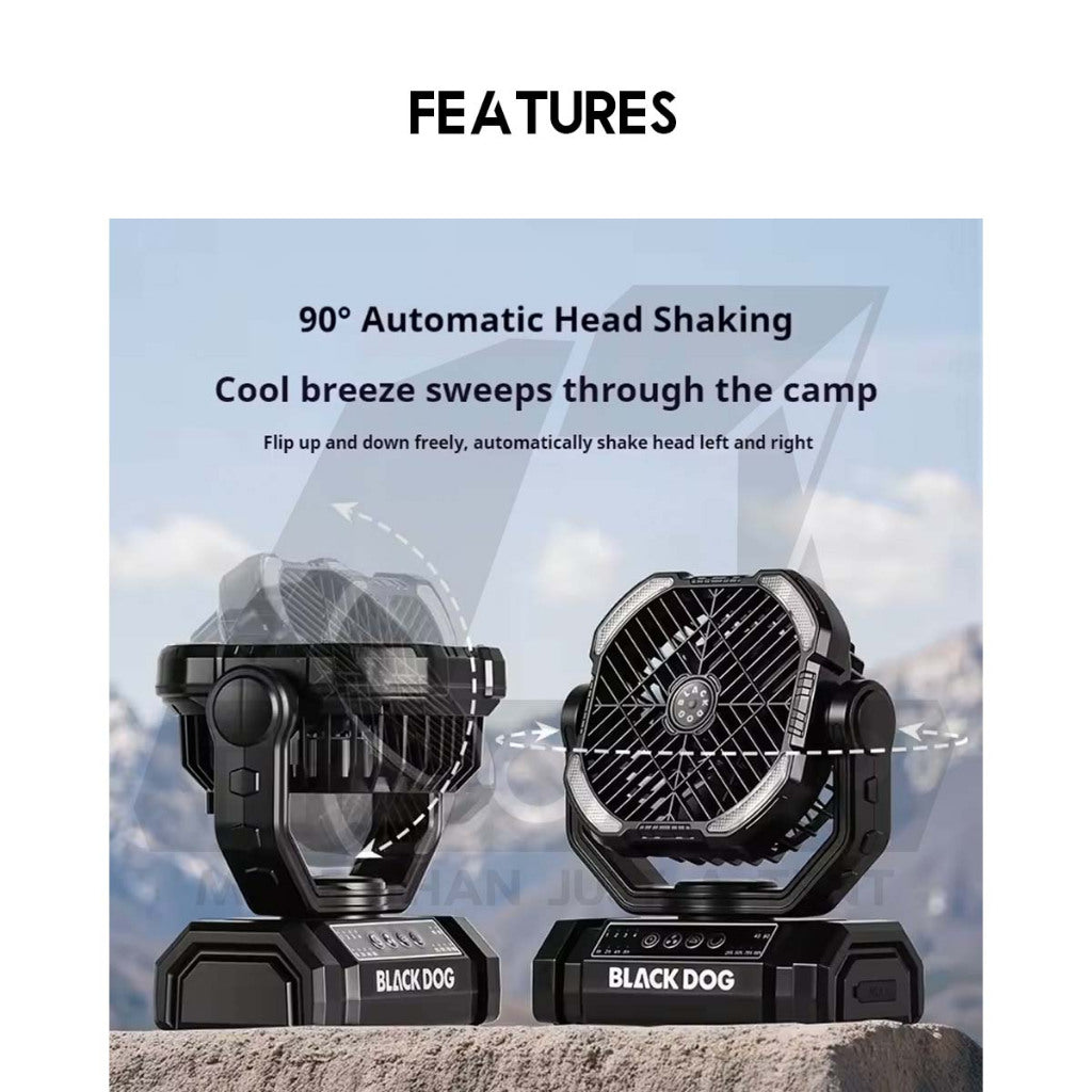 Blackdog Fan Portable Outdoor Camping Oscillating Kipas with LED Light Hanging Table Top Desktop CBD2550ZM038