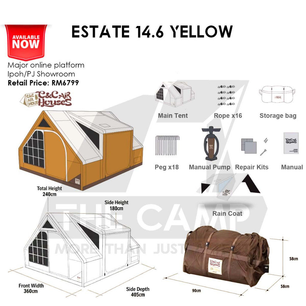 CC Estate 14.6 Inflatable Air Tent Inflatable Air Tent Retro Vintage Style Whimsical Outdoor Camping Pump Khemah Angin