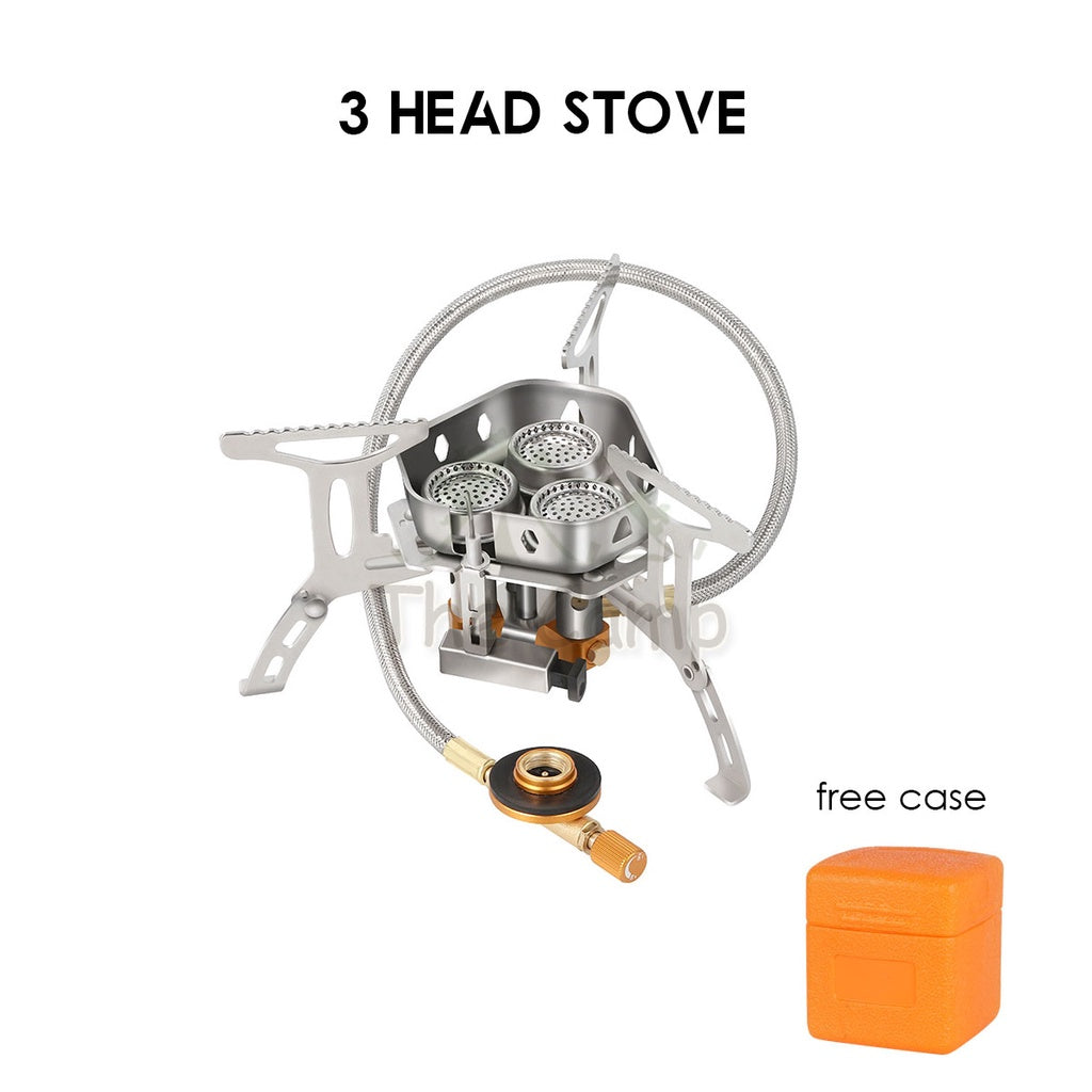 Outdoor Portable 3 Core Head Gas Stove with WindShield Wind Shield Proof Foldable Camping Cooking Adaptor Adapter Mini