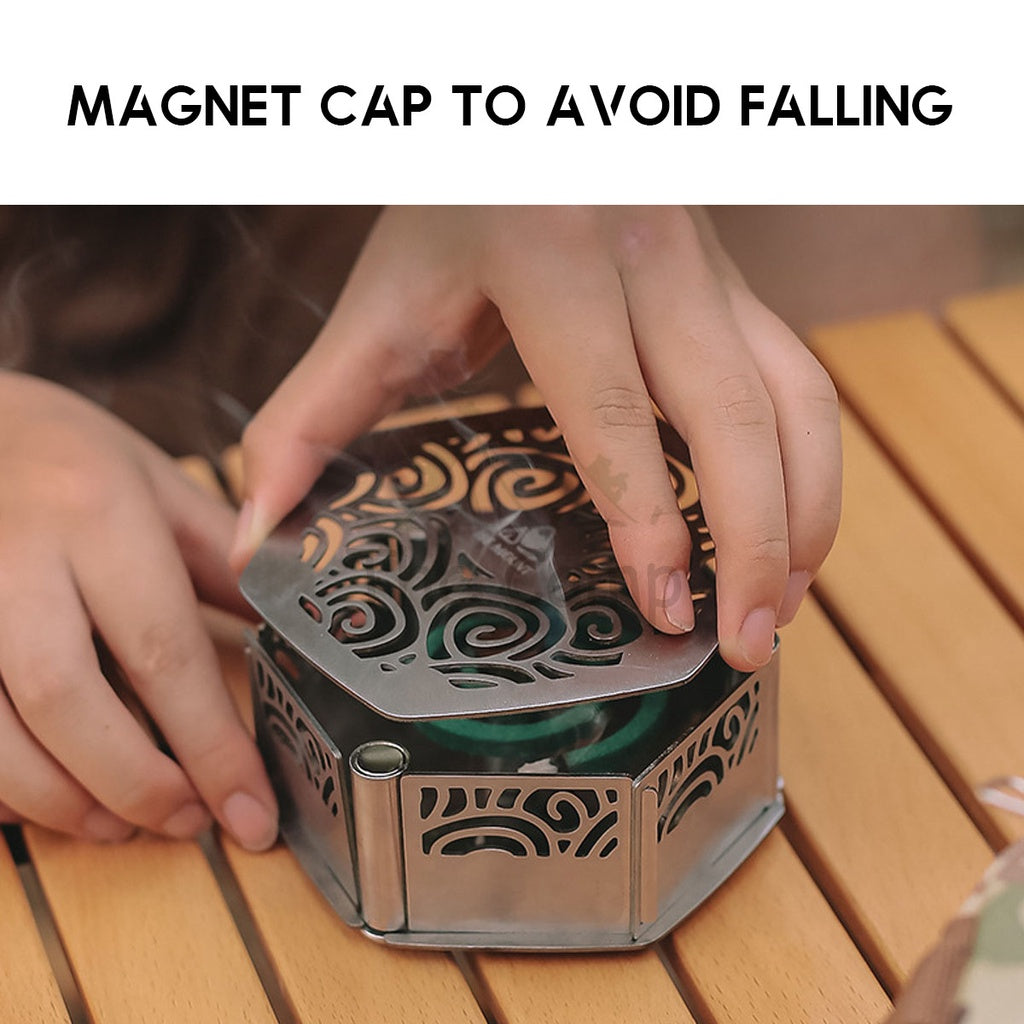 Outdoor Camping Stainless Steel Mosquito Coil Rack Holder with Magnetic Box Solid Wood Repellent Incense Tent Flysheet