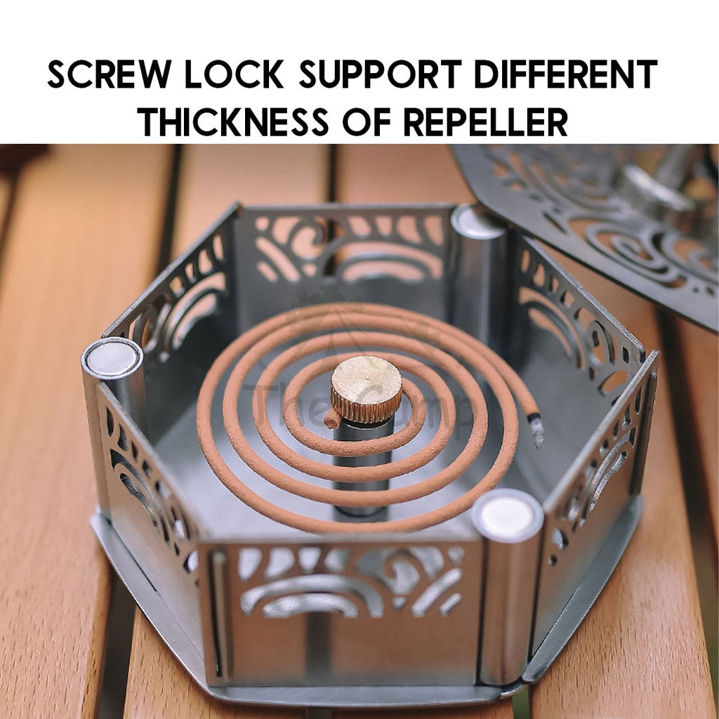 Outdoor Camping Stainless Steel Mosquito Coil Rack Holder with Magnetic Box Solid Wood Repellent Incense Tent Flysheet