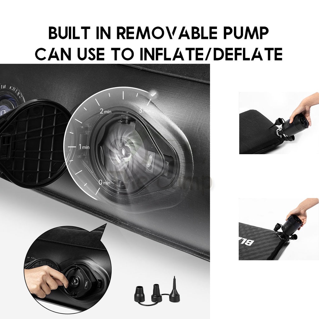 Blackdog Inflatable Air Bed 25cm Built in Pump Double Black Mattress Inflatable Tent Bag Pole Nail Peg Tarp CBD2450WS027