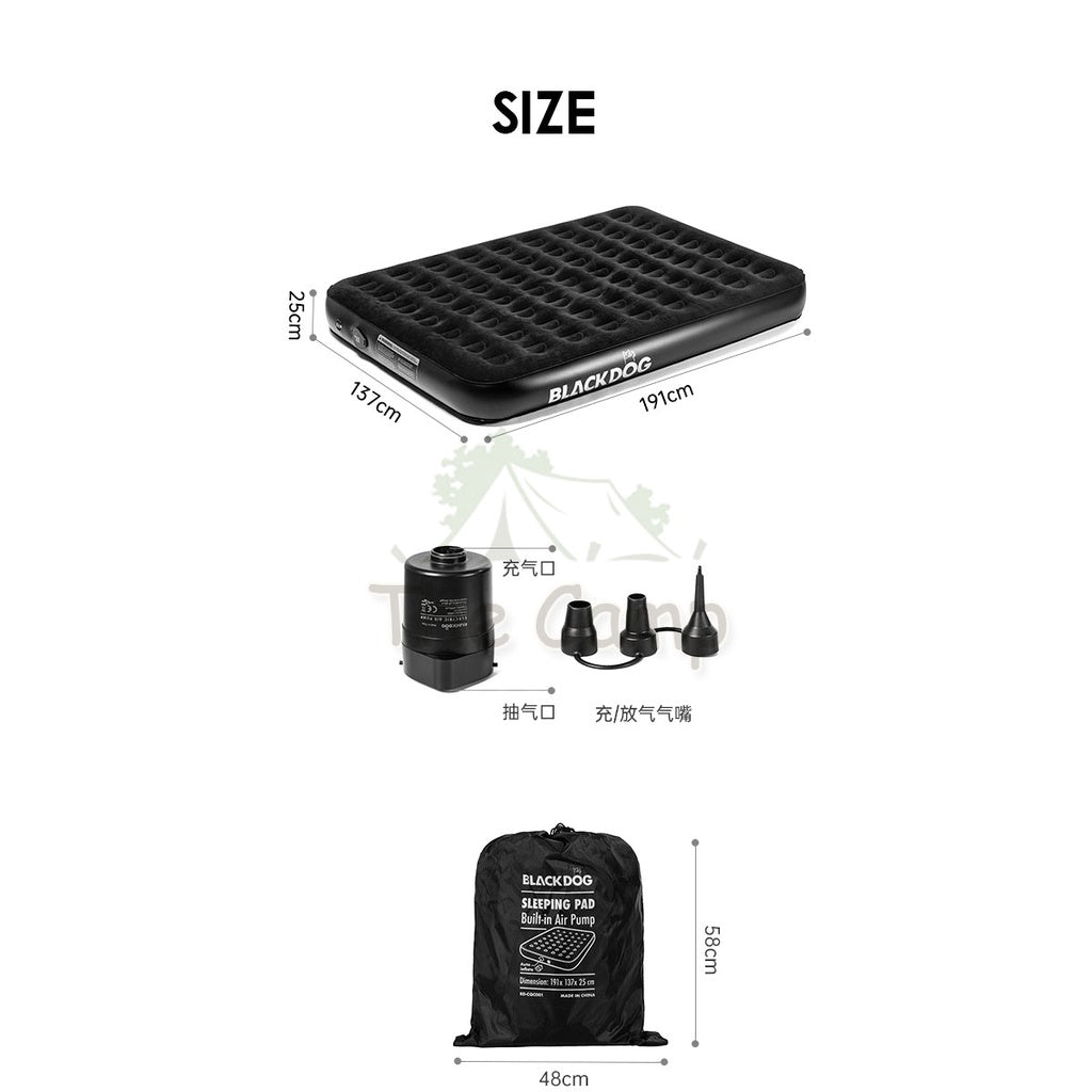 Blackdog Inflatable Air Bed 25cm Built in Pump Double Black Mattress Inflatable Tent Bag Pole Nail Peg Tarp CBD2450WS027