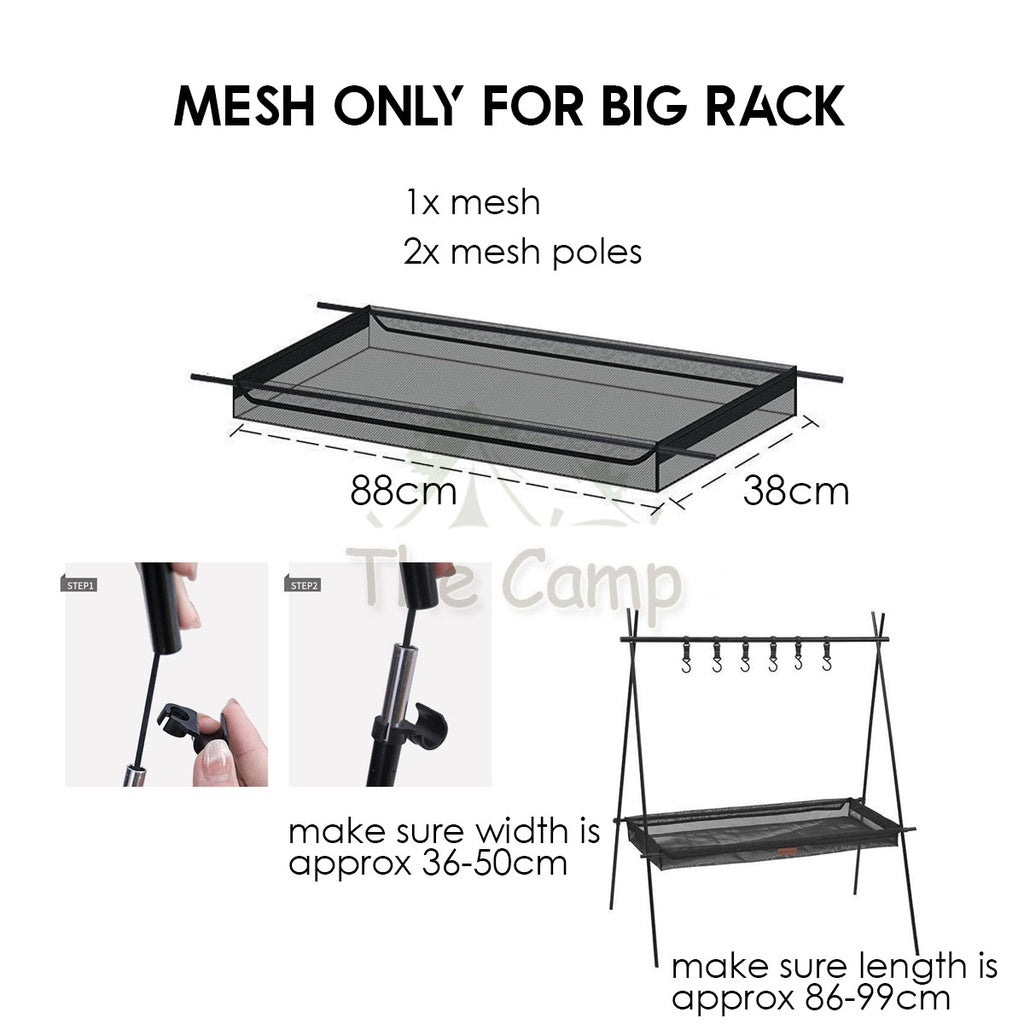 Outdoor Triangle Hanging Rack Aluminum Mesh Camping Hanger Cookware Tripod Shelf Stand Tableware Organizer Double Level
