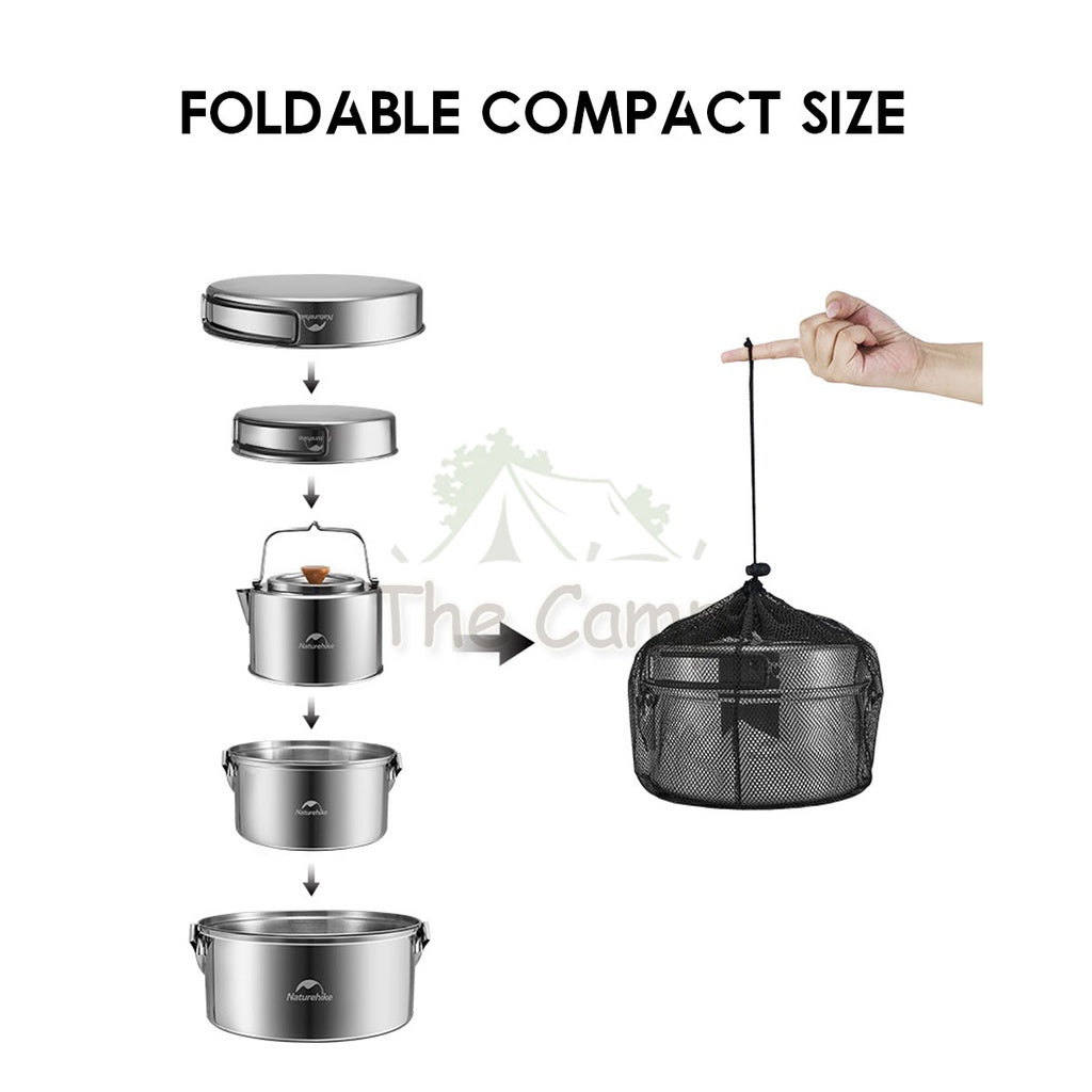 Naturehike 3 in 1 Cookware Set Cooking Set Pot Set Kettle Pan Pot Camping Outdoor Picnic Stainless Steel NH22CJ005