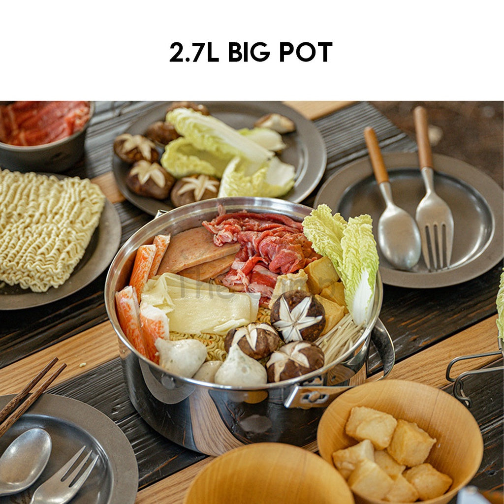 Naturehike 3 in 1 Cookware Set Cooking Set Pot Set Kettle Pan Pot Camping Outdoor Picnic Stainless Steel NH22CJ005