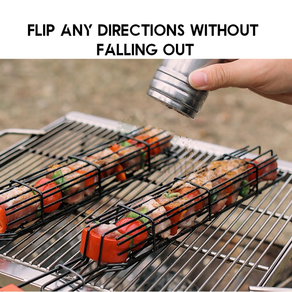 BBQ Mesh Grill Cage Rack Net Clip Roaster Skewer Stick Rotate Cage Basket Stove Barbecue Chicken Wing Anti Falling