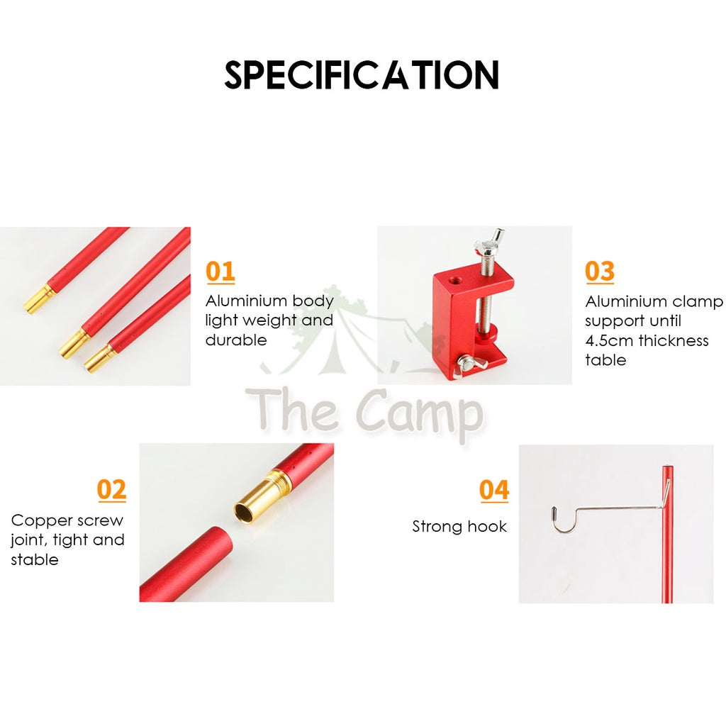 Camping Lamp Pole 1.2m / 1.5m Single / Double Light Hanger Rod Adjustable Lantern Stand Outdoor Spider Tray Top Panel