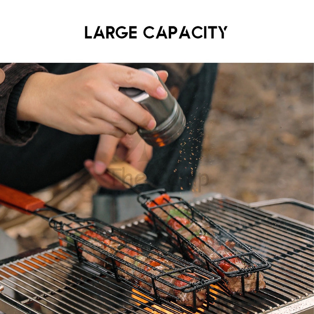 BBQ Mesh Grill Cage Rack Net Clip Roaster Skewer Stick Rotate Cage Basket Stove Barbecue Chicken Wing Anti Falling