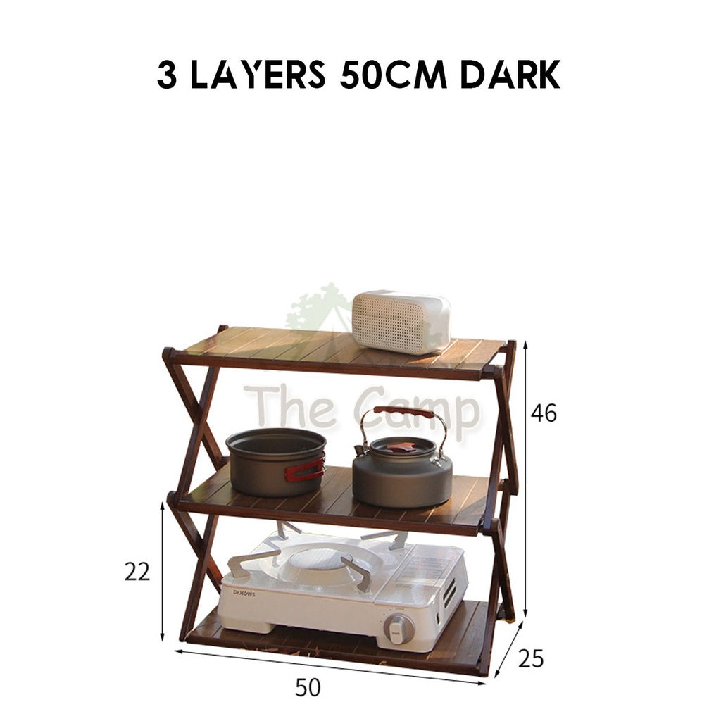 Outdoor Camping Multilayer Foldable Wood Shelf Portable Storage Rack Folding Multi 3 4 5 Layers Layer Bag with Hook