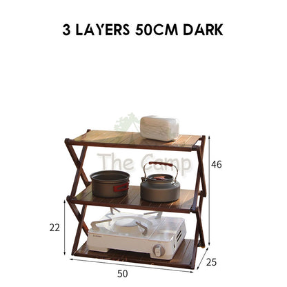 Outdoor Camping Multilayer Foldable Wood Shelf Portable Storage Rack Folding Multi 3 4 5 Layers Layer Bag with Hook