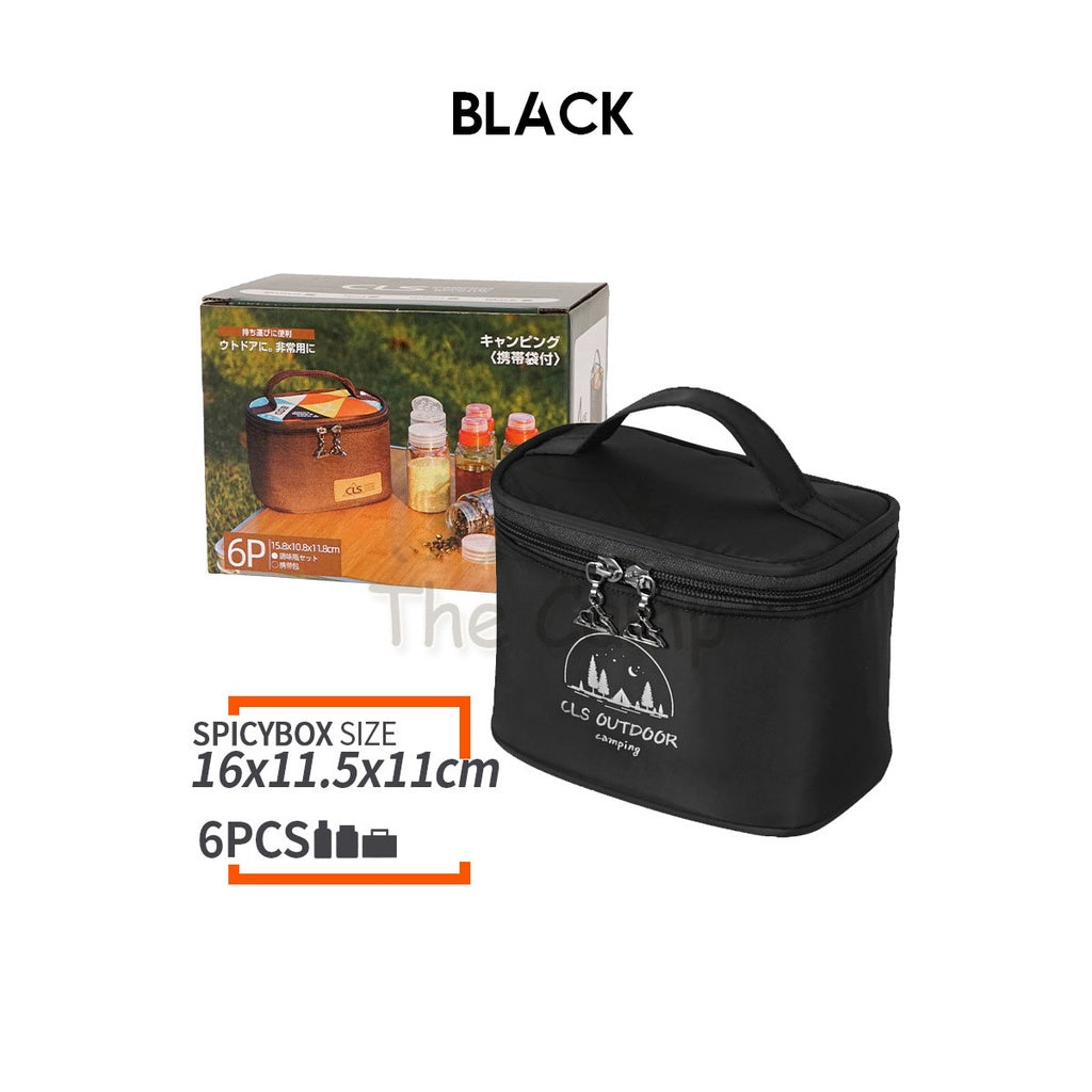 CLS Outdoor Camping Ingredient Storage Bag with 6 Bottle Jar Container Spice Foldable Compact Hiking Cooking Fishing