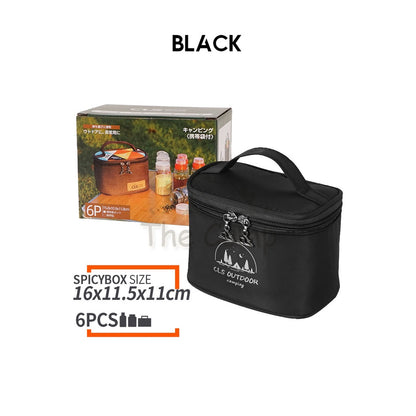 CLS Outdoor Camping Ingredient Storage Bag with 6 Bottle Jar Container Spice Foldable Compact Hiking Cooking Fishing