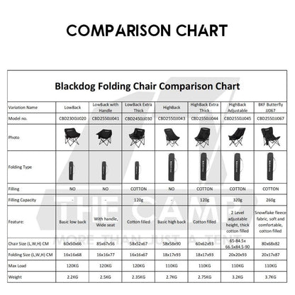 Blackdog Foldable Chair Camping Outdoor Foldable Folding Moon Chair Tent Table Flysheet Black CBD2300JJ020 CBD2300JJ026