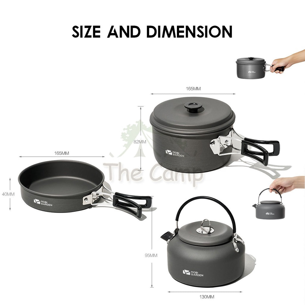Mobi Garden Camping Cooking Pot Set 3 In 1 Cook Outdoor Lightweight Hiking Family Pots Tent Pole Peg Cookware Naturehike