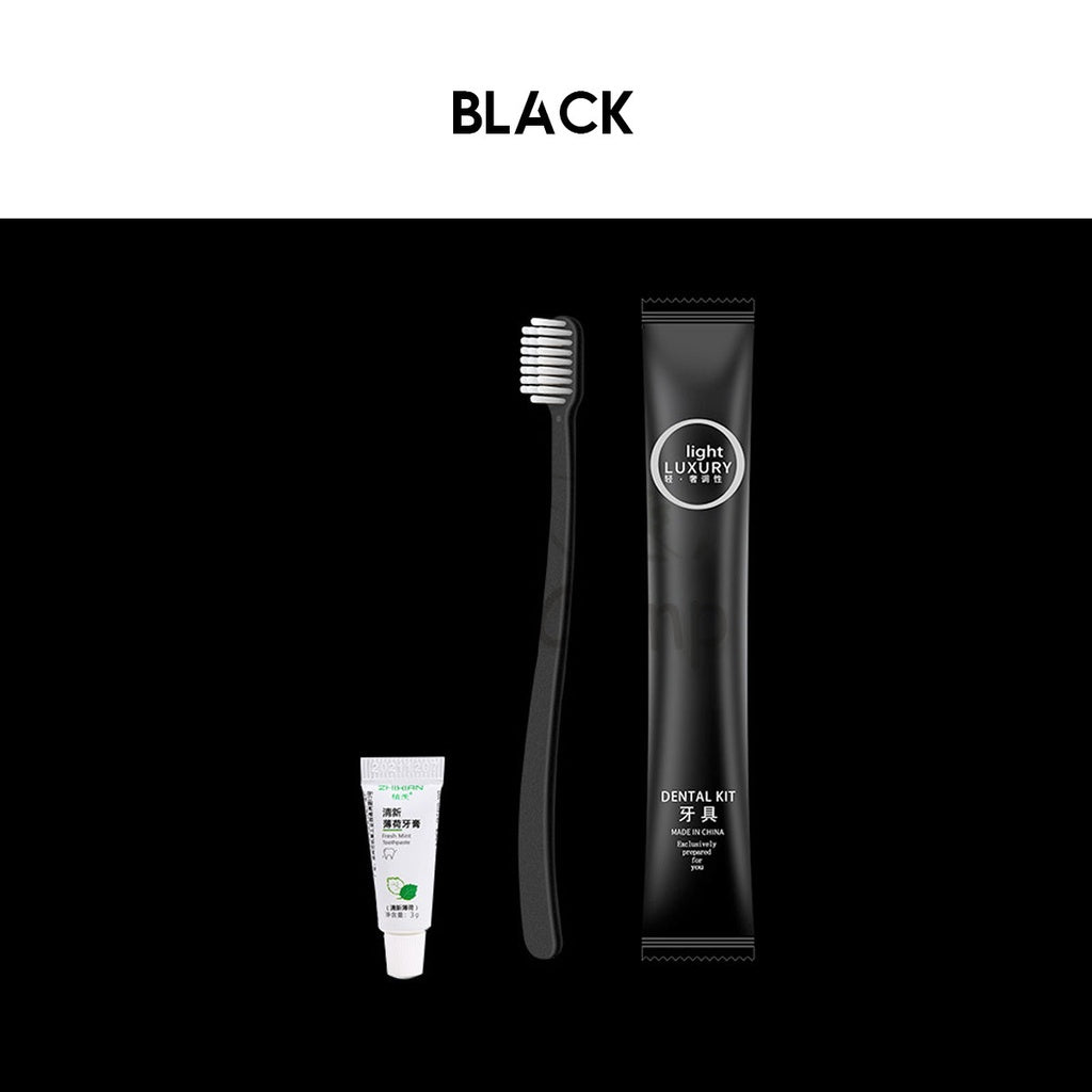 Luxury Elegant Disposable Toothbrush Set Dental Kit with Toothpaste Premium Set For Airbnb Hotel Camping Rose Gold Black