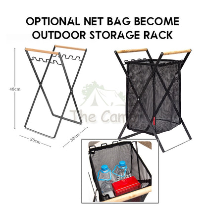 Foldable Garbage Frame Rack Bin Disposable Portable Rubbish Bag Outdoor Camping Trash Holder Stand Wood Steel Storage