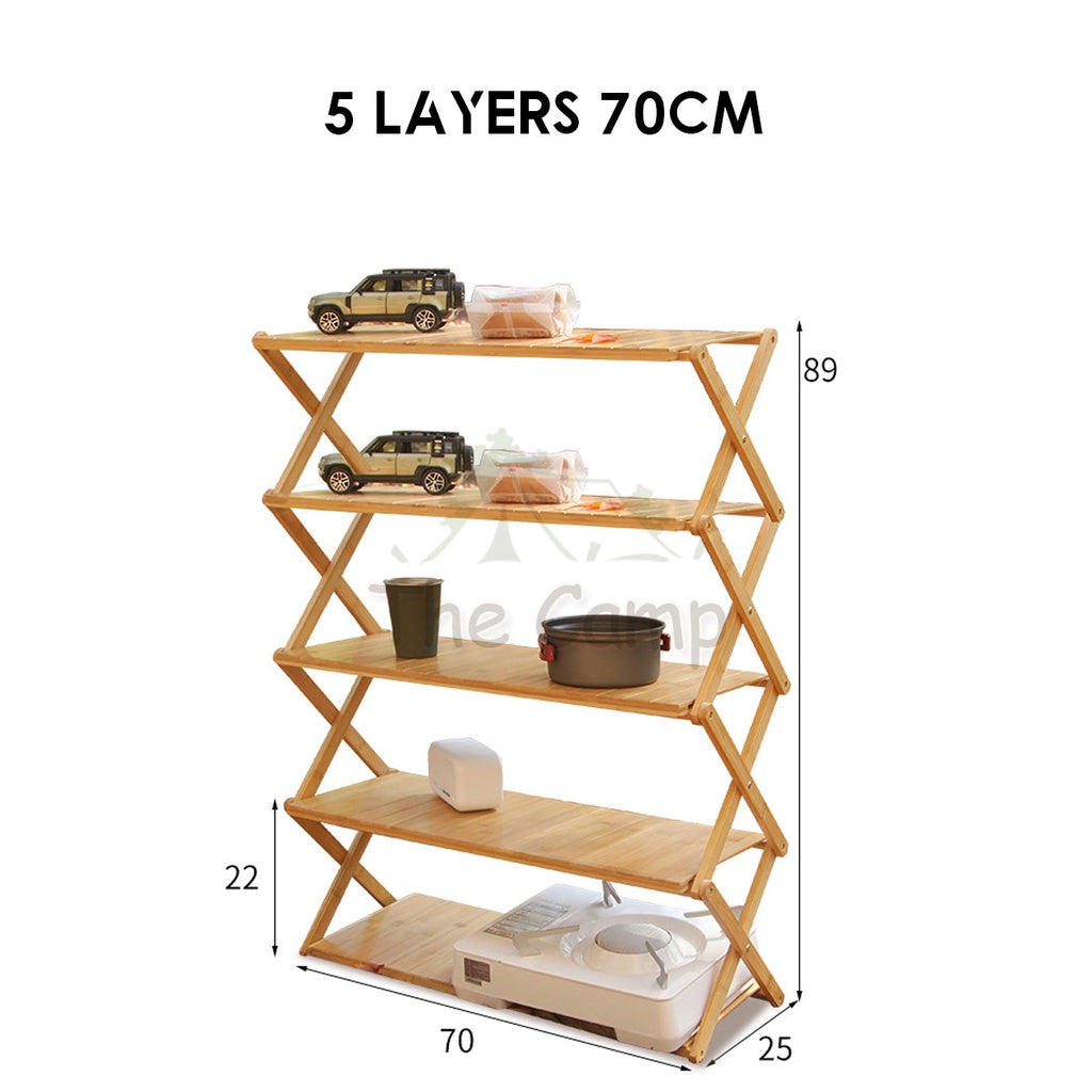 Outdoor Camping Multilayer Foldable Wood Shelf Portable Storage Rack Folding Multi 3 4 5 Layers Layer Bag with Hook