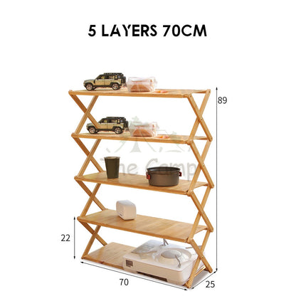 Outdoor Camping Multilayer Foldable Wood Shelf Portable Storage Rack Folding Multi 3 4 5 Layers Layer Bag with Hook