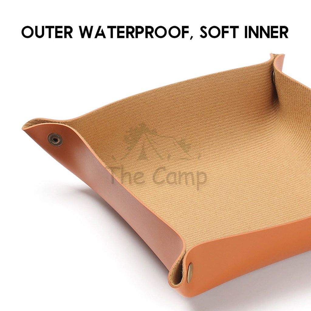 Outdoor Camping Table Tray Organizer PU Leather Material Hiking Fishing Side Bag Rack