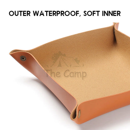 Outdoor Camping Table Tray Organizer PU Leather Material Hiking Fishing Side Bag Rack