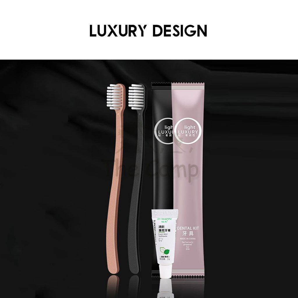 Luxury Elegant Disposable Toothbrush Set Dental Kit with Toothpaste Premium Set For Airbnb Hotel Camping Rose Gold Black