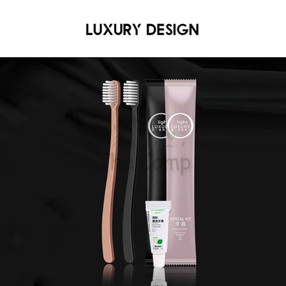 Luxury Elegant Disposable Toothbrush Set Dental Kit with Toothpaste Premium Set For Airbnb Hotel Camping Rose Gold Black