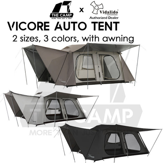 Vidalido Vicore Automatic Tent Large Mini Black White Camping Flysheet Pole Chair Table Rope Bag Rack Bed Mattress Sleep
