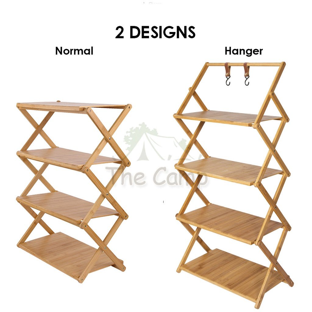 Outdoor Camping Multilayer Foldable Wood Shelf Portable Storage Rack Folding Multi 3 4 5 Layers Layer Bag with Hook