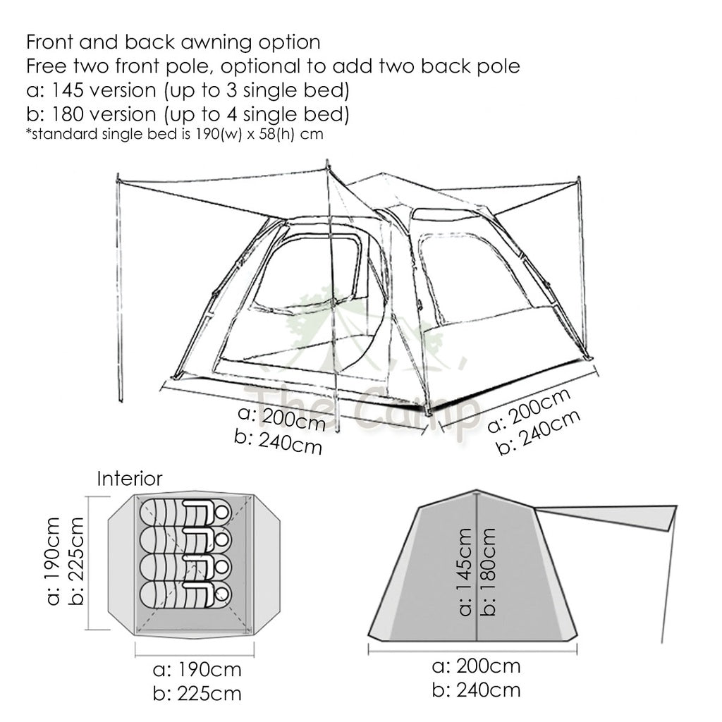 Mobi Garden Camping Automatic Spacious Tent Large Space 2 3 4 People Quick Fast Rainproof Outdoor Tent Camp UPF50+