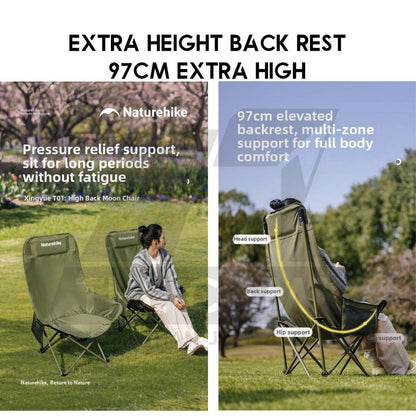 Naturehike T01 Highback Moon Chair Outdoor Camping Widened Armchair High Back Headrest Kerusi Healing CNH23JU13002