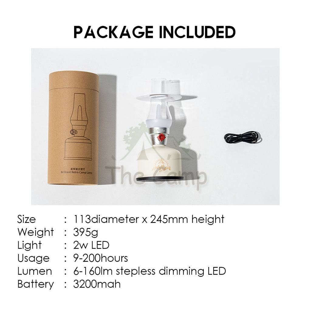 Mobi Garden Retro Lantern Stepless Dimming LED Standing Table Lamp AA Battery Camping Light Outdoor USB Hiking Fishing