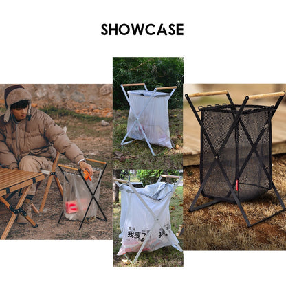 Foldable Garbage Frame Rack Bin Disposable Portable Rubbish Bag Outdoor Camping Trash Holder Stand Wood Steel Storage