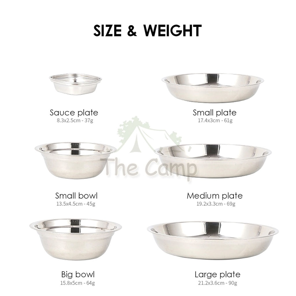 CLS 16 /17 / 22Pcs Stainless Steel Tableware Set Plate Bowl Camping Outdoor Portable Mess Kit Pinggan Mangkuk Tent Table