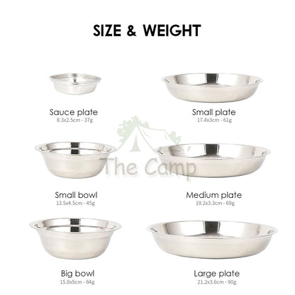 CLS 16 /17 / 22Pcs Stainless Steel Tableware Set Plate Bowl Camping Outdoor Portable Mess Kit Pinggan Mangkuk Tent Table