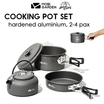Mobi Garden Camping Cooking Pot Set 3 In 1 Cook Outdoor Lightweight Hiking Family Pots Tent Pole Peg Cookware Naturehike