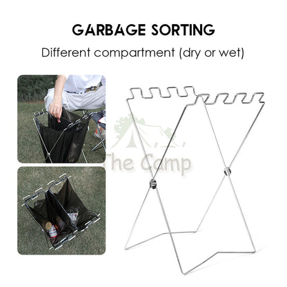Foldable Garbage Frame Rack Bin Disposable Portable Rubbish Bag Outdoor Camping Trash Holder Stand Wood Steel Storage