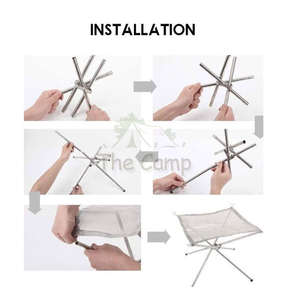 Outdoor Camping 304 Stainless Steel Mesh Fire Pit Portable Foldable Rack BBQ Tripod Triangle Bonfire Campfire Fireplace