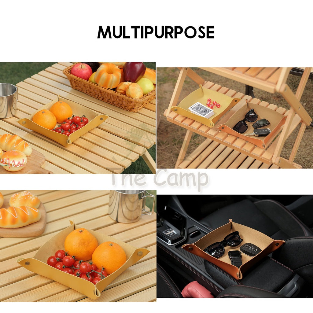 Outdoor Camping Table Tray Organizer PU Leather Material Hiking Fishing Side Bag Rack