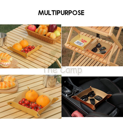 Outdoor Camping Table Tray Organizer PU Leather Material Hiking Fishing Side Bag Rack