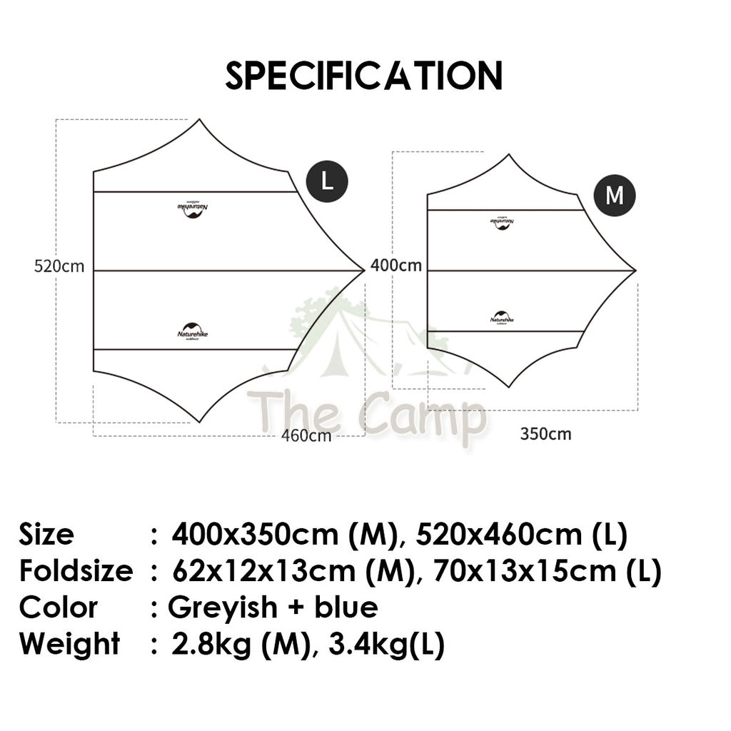 Naturehike Hexagon Tarp Flysheet Silver Coated Coating UPF 50+ Camping Waterproof Canopy Tent Awning Beach Sun Tent