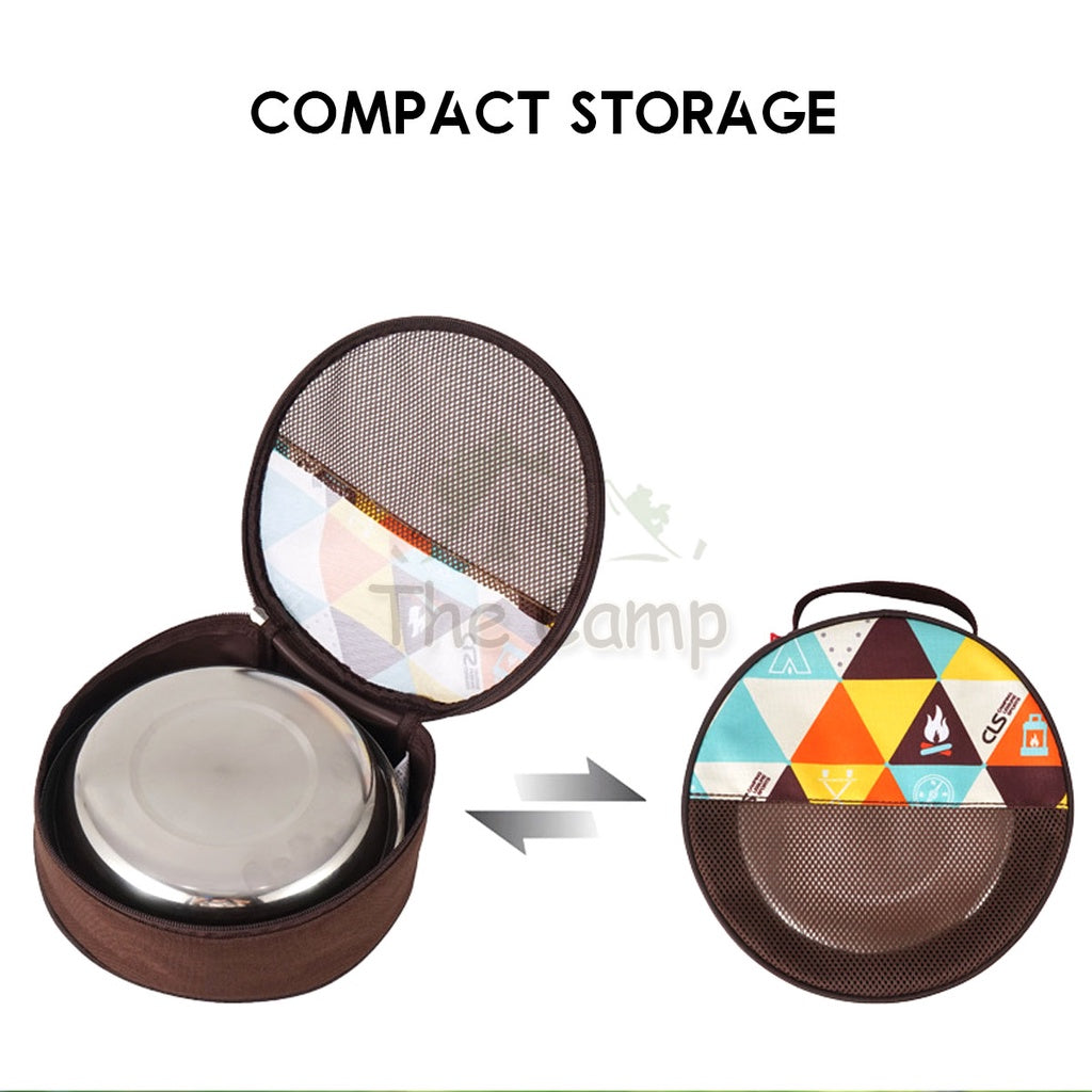CLS 16 /17 / 22Pcs Stainless Steel Tableware Set Plate Bowl Camping Outdoor Portable Mess Kit Pinggan Mangkuk Tent Table