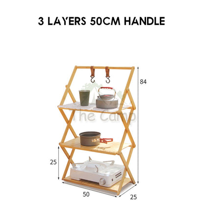Outdoor Camping Multilayer Foldable Wood Shelf Portable Storage Rack Folding Multi 3 4 5 Layers Layer Bag with Hook