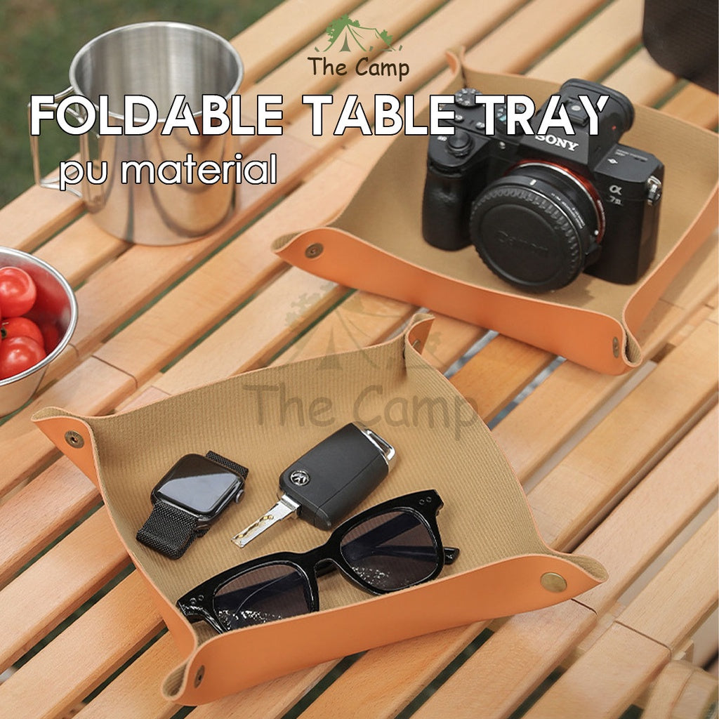 Outdoor Camping Table Tray Organizer PU Leather Material Hiking Fishing Side Bag Rack