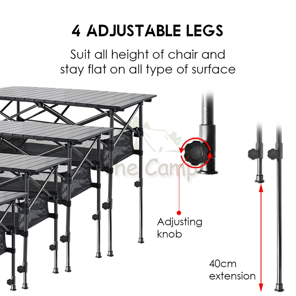 Outdoor Height Adjustable Folding Aluminium Table Portable All Terrain Foldable Camping Picnic BBQ Egg Roll