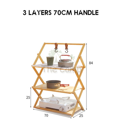 Outdoor Camping Multilayer Foldable Wood Shelf Portable Storage Rack Folding Multi 3 4 5 Layers Layer Bag with Hook