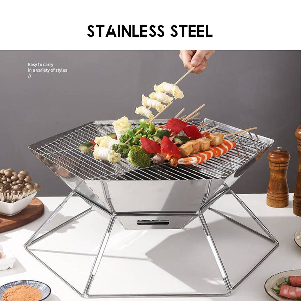 Portable Stainless Steel BBQ Rack Foldable Grill Barbeque Grill Table Camping Picnic